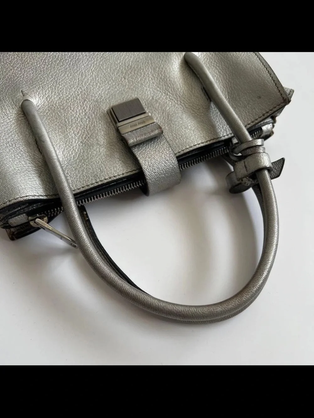 Miu Miu Metallic Silver Leather Satchel